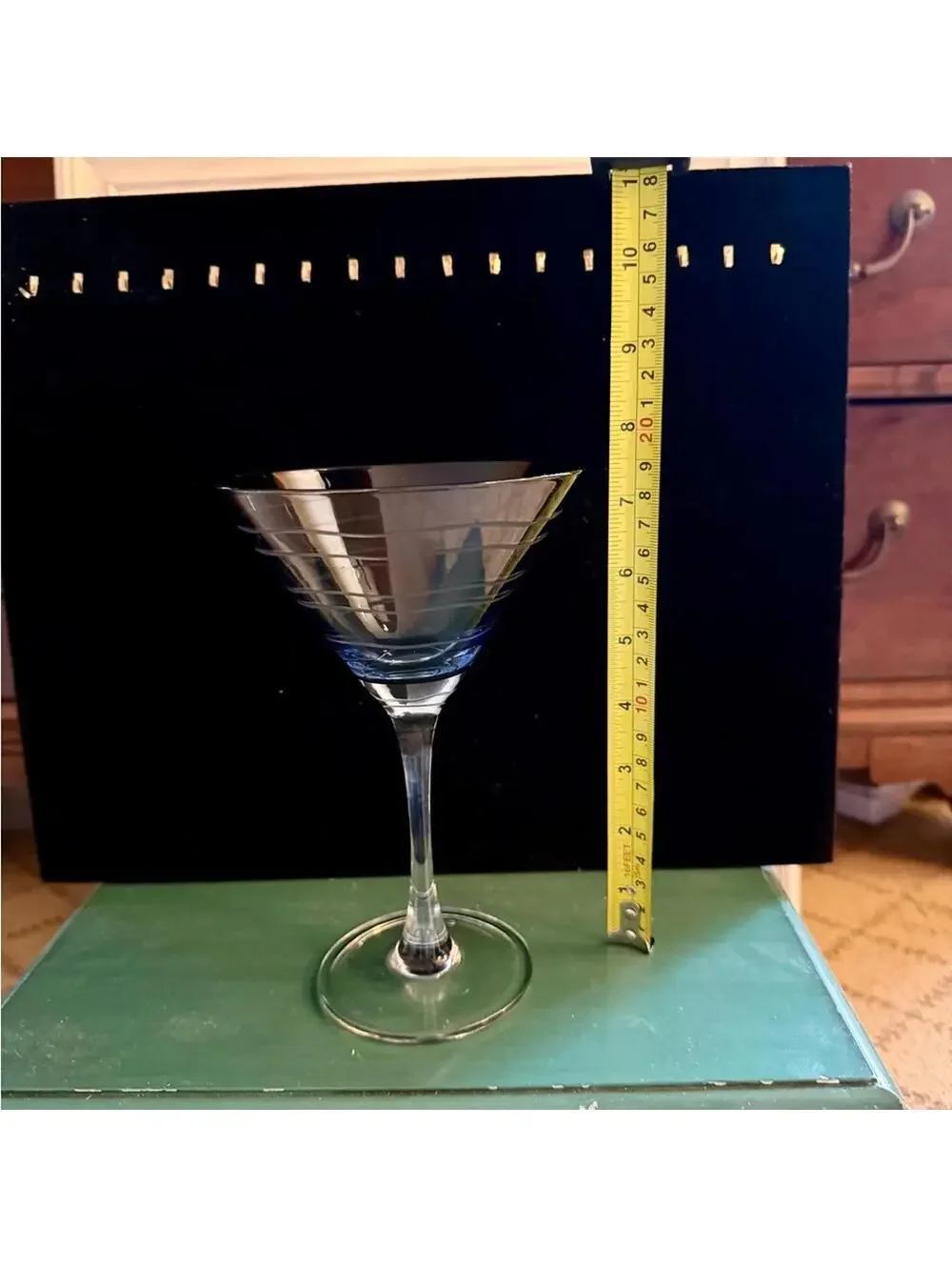 Colored and Etched Martini Glasses Vintage set of 3